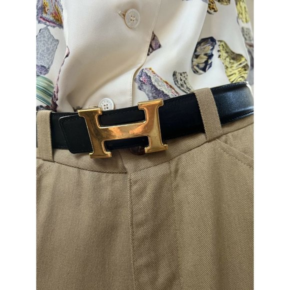 HERMES Womens Waist Belt Black Brown Textured Reversible H Buckle France M - Picture 6 of 12